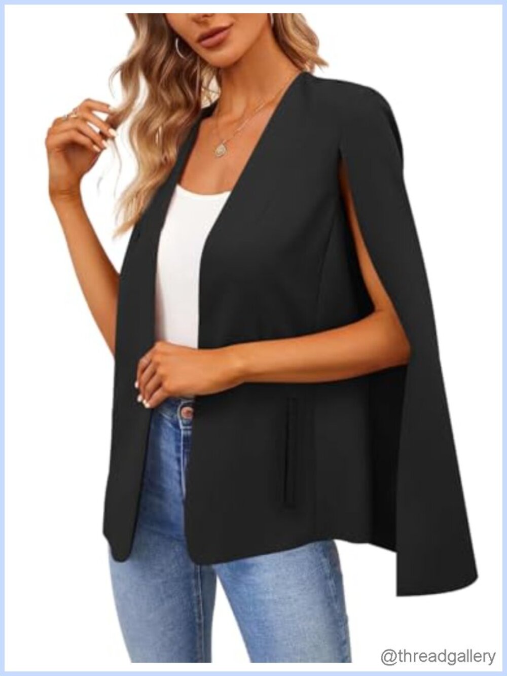 Women's Cape Blazer 100% Polyester Open Front Shawl Collar Split Sleeve Work